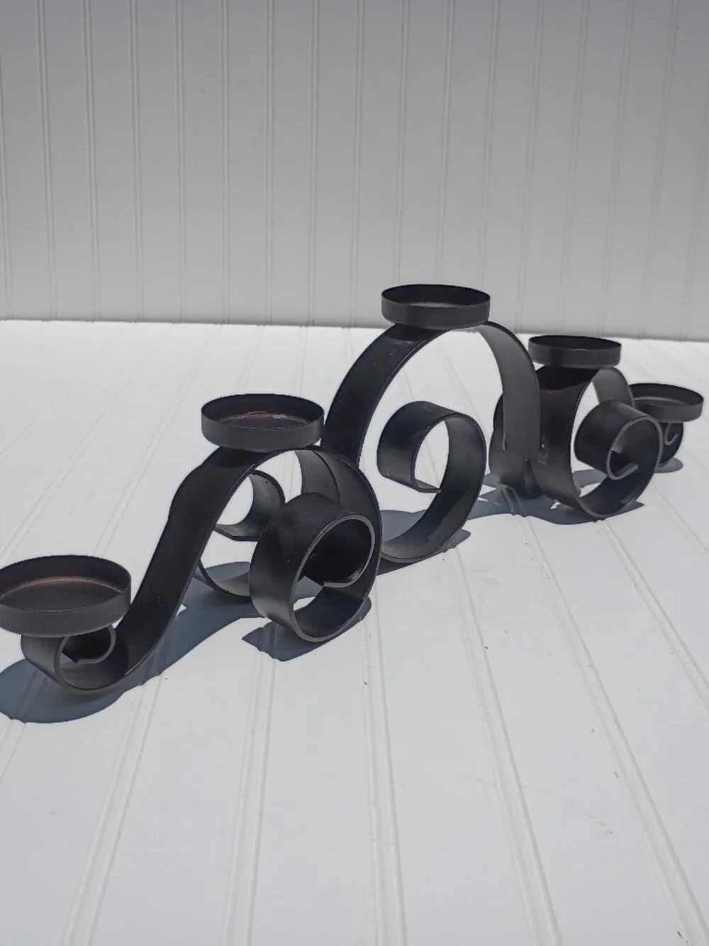 Wrought Iron Candelabra Centerpiece Black Scrollwork Tiered Candle Holder 5-Arm